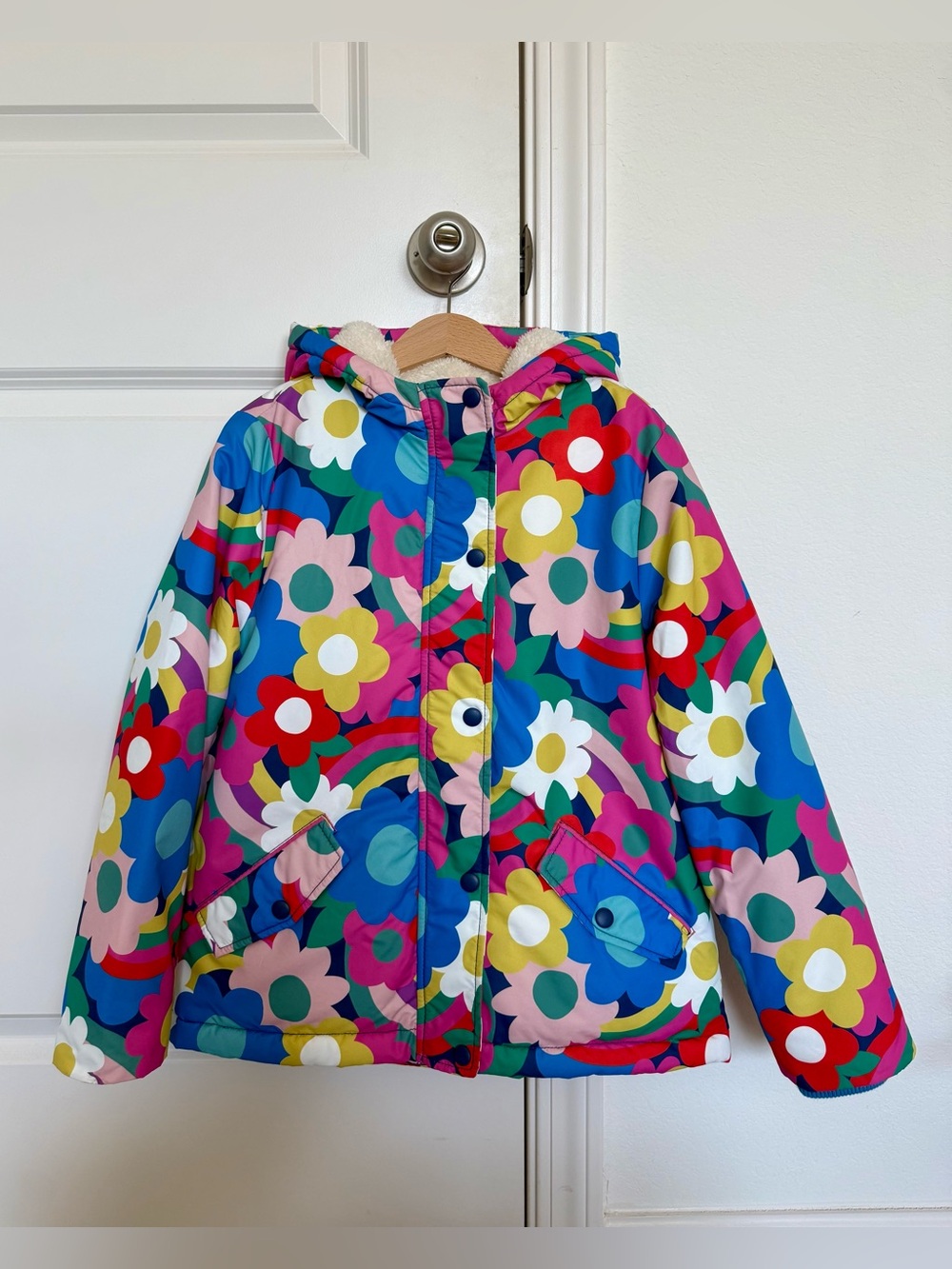 Mini Boden Girl’s Floral Rainbow Hooded Jacket - Multicolor